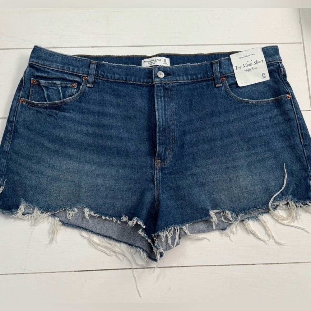 Abercrombie & Fitch Dark Blue Distressed Jean Shorts